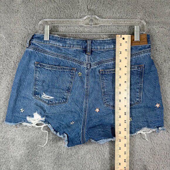 American Eagle Cut-Off Jean Shorts Embroidered Floral Women's 00 Denim Stretch - Picture 10 of 13